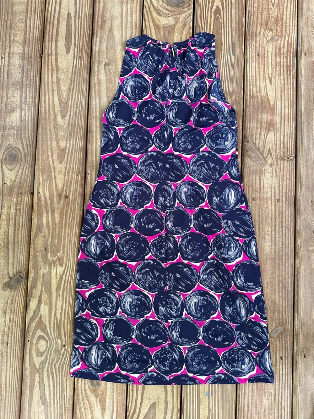 Tory Burch Abstract Print Tie Waist Midi Dress Navy Pink M NWOT